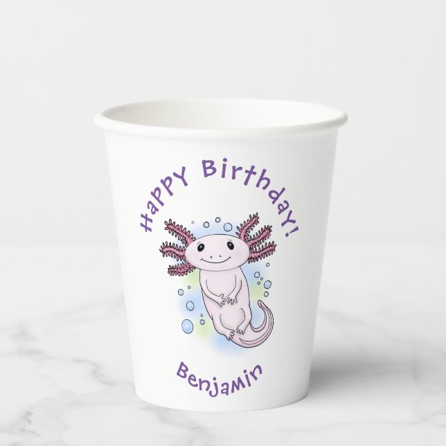 Gobelets En Papier Caricature axolotl rose adorable (Recto)