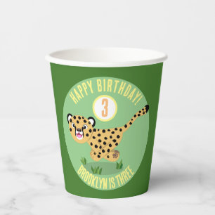 Gobelets En Papier Caricature d'anniversaire de guépard personnalisée