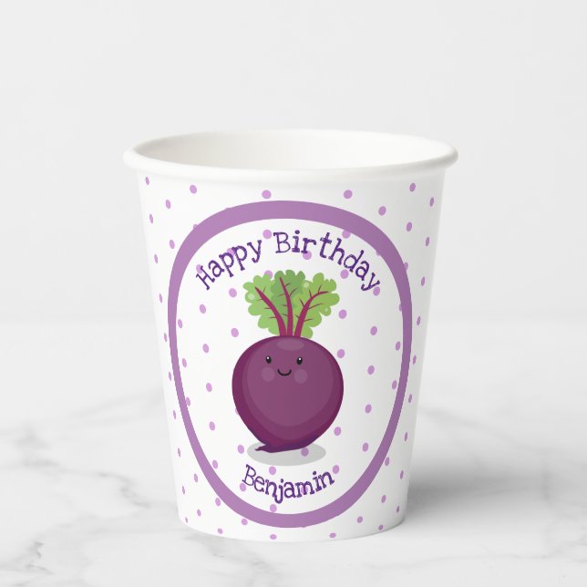 Gobelets En Papier Caricature de betterave mignonne et violette (Recto)