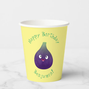 Gobelets En Papier Caricature de fruits mauve joyeux aux figues