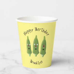 Gobelets En Papier Caricature de légumes de l'okra chantante mignonne