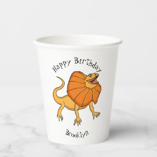 Gobelets En Papier Caricature de lézard à col frisé orange