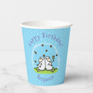 Gobelets En Papier Caricature de moutons mignons amis et papillons