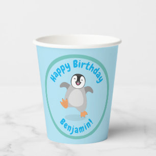 Gobelets En Papier Caricature de pingouin mignonne bébé heureux emper