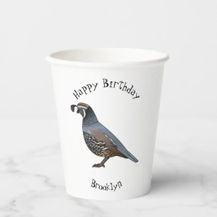 Gobelets En Papier Caricature d'oiseau de caille de Californie