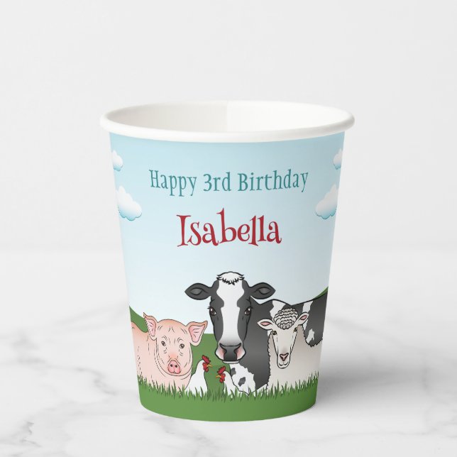 Gobelets En Papier Caricature mignonne Barnyard Farm Animals Annivers (Gauche)