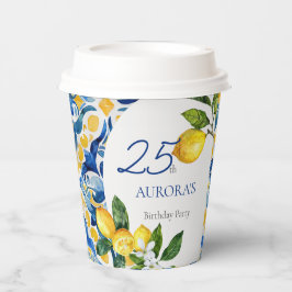 Gobelets En Papier Carreaux méditerranéens Citron 25e anniversaire