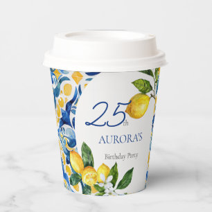 Gobelets En Papier Carreaux méditerranéens Citron 25e anniversaire