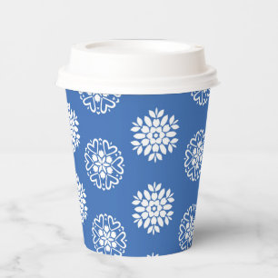 Gobelets En Papier Carreaux Motif Méditerranéen Azur Bleu