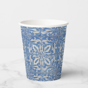 Gobelets En Papier Carreaux portugais Vintage Azulejos Bleu Blanc