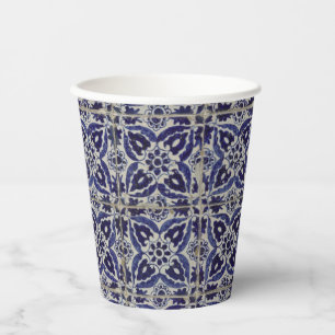 Gobelets En Papier Carrelage italien rustique Azulejo bleu blanc géom