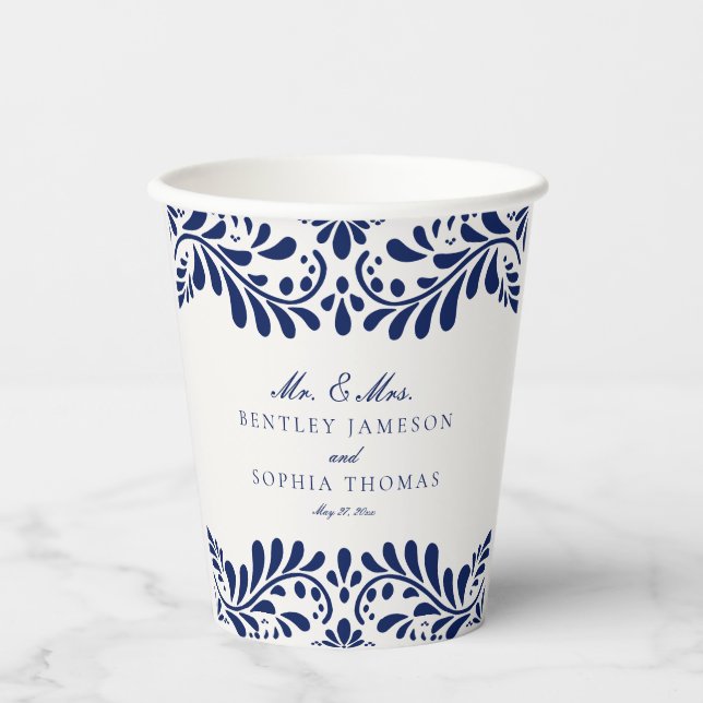 Gobelets En Papier Carrelage Talavera bleu Espagne Mariage Fiesta (Recto)