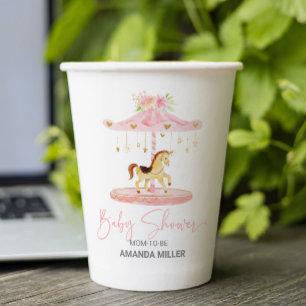 Gobelets En Papier Carrousel de poney aux fleurs roses mignonnes