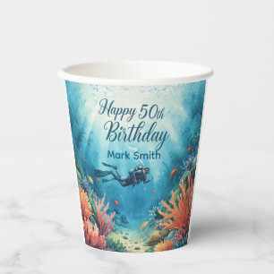 Gobelets En Papier Carte d'anniversaire sous-marine pour les 50 ans d