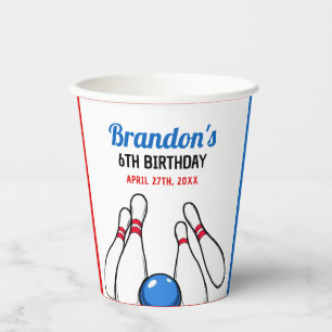 Gobelets En Papier Carton Blue & Red Bowling Kids 6e anniversaire