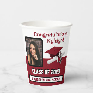 Gobelets En Papier Casquette & Diplôme, Cardinal Red & White Graduati