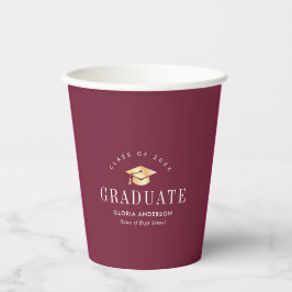 Gobelets En Papier casquette d'or Maroon Graduation