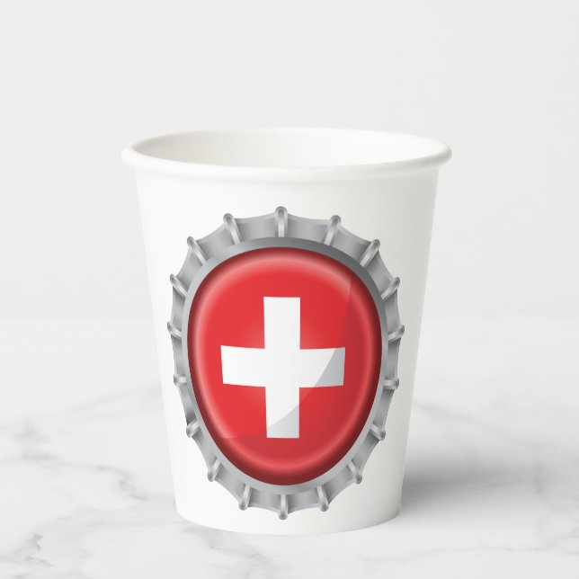 Gobelets En Papier Casquette suisse de bouteille drapeau (Recto)