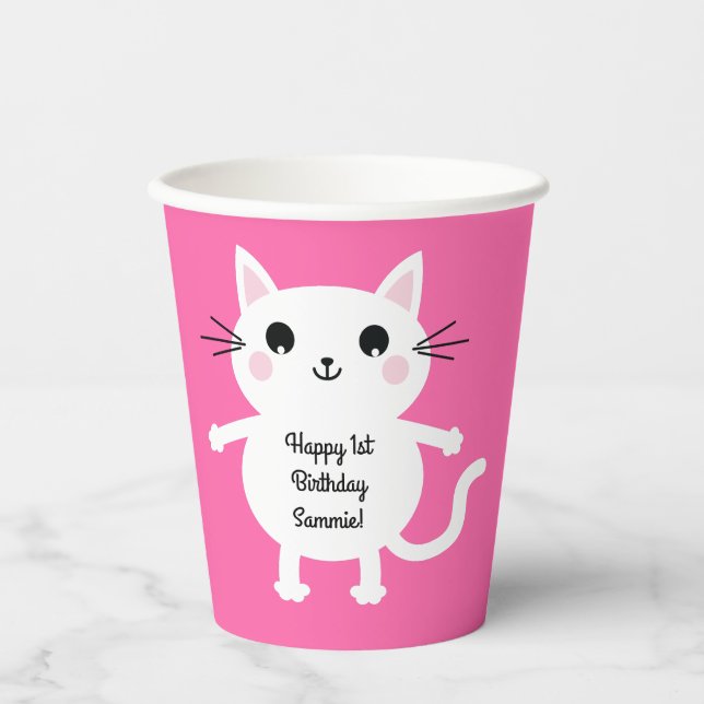 Gobelets En Papier Cat Cute Kitty Fête d'anniversaire de l'enfant (Recto)