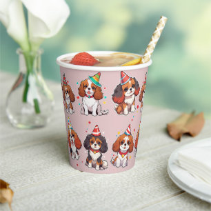 Gobelets En Papier Cavalier King Charles Pastel Motif d'anniversaire