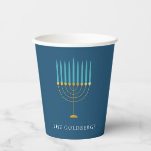 Gobelets En Papier Célébration de Hanukkah Menorah Bleue Personnalisé