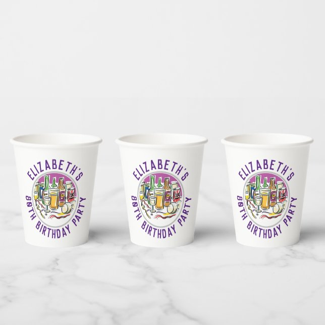 Gobelets En Papier Célébration des tasses de papier 80e anniversaire (Multi)