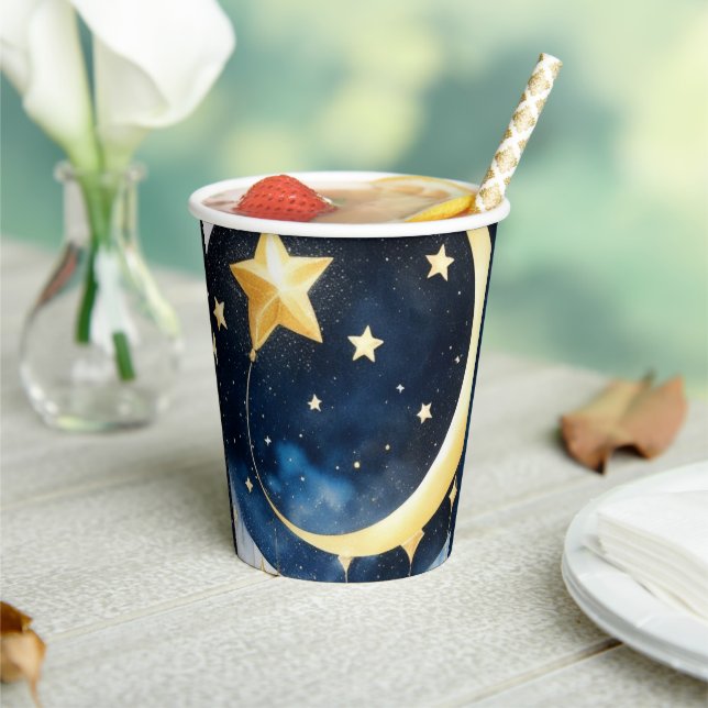 Gobelets En Papier Céleste Lune et Baby shower des étoiles (Insitu)