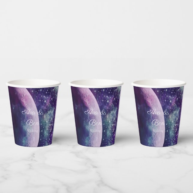Gobelets En Papier Celestial Purple Galaxy Moon Wedding  (Multi)