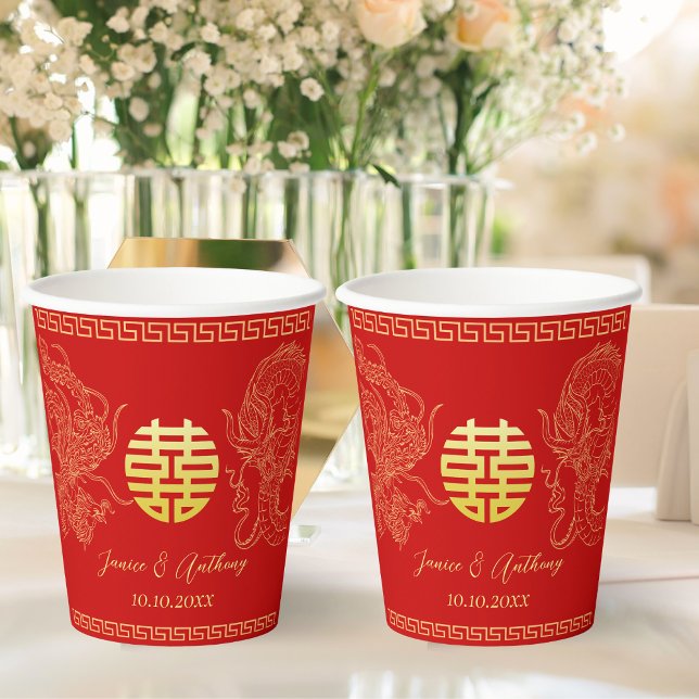 Gobelets En Papier Cérémonie du thé du dragon mariage de Chine rouge (Créateur téléchargé)