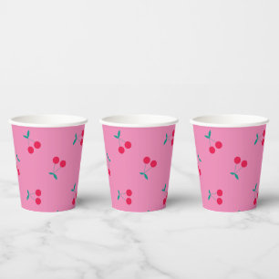 Gobelets En Papier Cerise esthétique Cerises Motif rose foncé