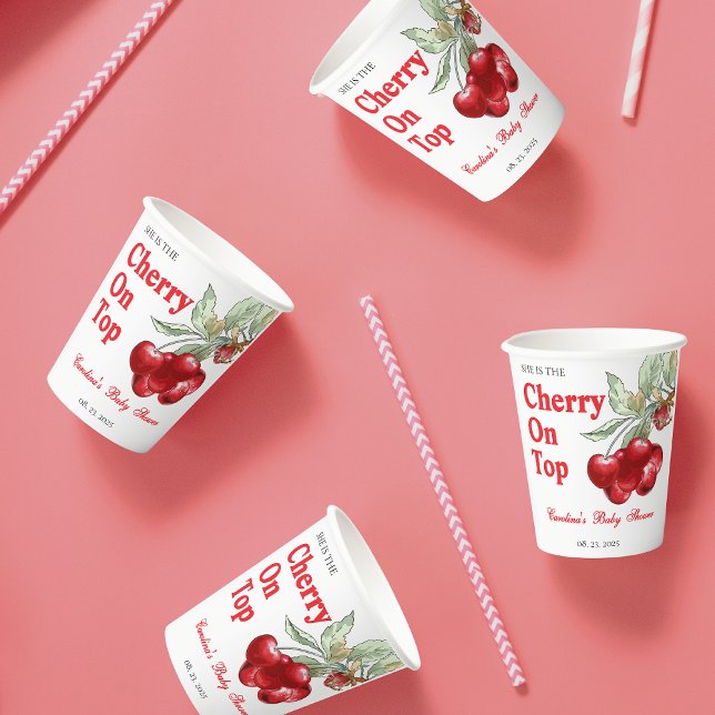 Gobelets En Papier Cerise rouge sur le dessus Baby shower  (Créateur téléchargé)