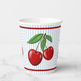 Gobelets En Papier Cerises rouges sur Bleu Motif graphique
