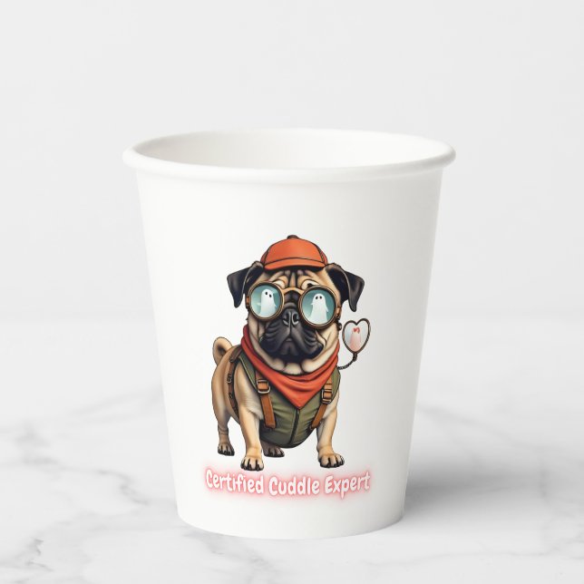 Gobelets En Papier Certified Cuddle Expert Paper Cup – Cute Pug Party (Recto)