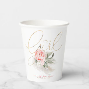 Gobelets En Papier C'est un Baby shower en herbe rose Fille Pampas Fl