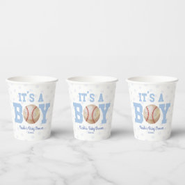 Gobelets En Papier C'est un garçon ! Baby shower de base-ball bleu