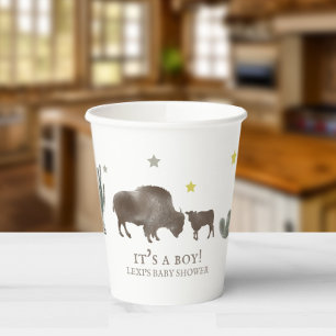 Gobelets En Papier C'est un garçon Buffalo Cactus Stars Desert Baby