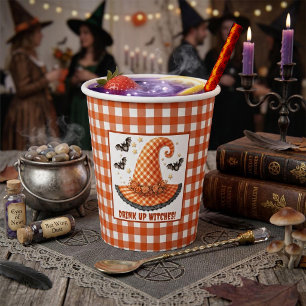 Gobelets En Papier Chapeau de sorcière Halloween en vichy orange et c