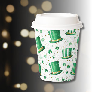 Gobelets En Papier Chapeaux et trèfles blancs or vert luxe