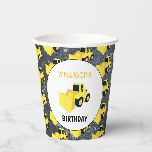 Gobelets En Papier Chargeur frontal Construction Camion Anniversaire (Recto)