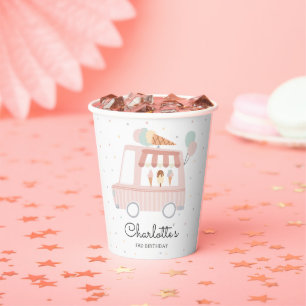 Gobelets En Papier Chariot à glace rose Décorations de fête d'anniver