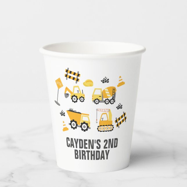 Gobelets En Papier Chariot de construction Anniversaire (Recto)