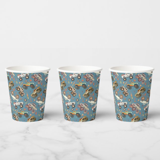 Gobelets En Papier Chariot Monster moderne Anniversaire bleu (Multi)