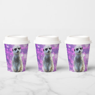 Gobelets En Papier Charme chatoyant : Meerkat sur Pink Bokeh Arrière