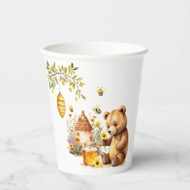 Gobelets En Papier Charming Honey Bee Bear Baby Shower (Recto)