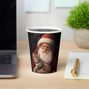 Gobelets En Papier Chat abyssinien avec Noël Festif du Père Noël