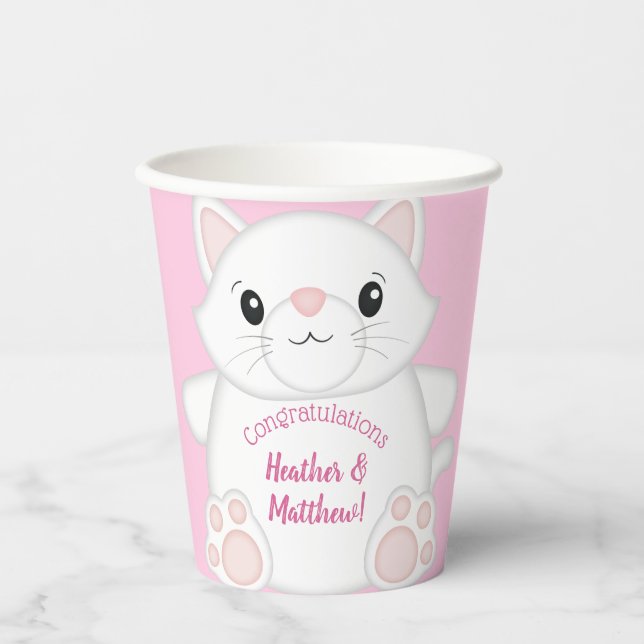 Gobelets En Papier Chat Baby shower Kitty Rose (Recto)