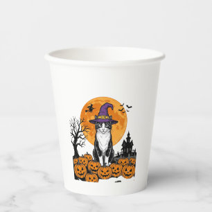 Gobelets En Papier Chat de Halloween Sorcière Citrouille Vintage Épou