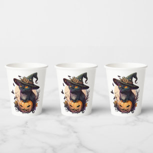 Gobelets En Papier Chat de sorcière pour Halloween