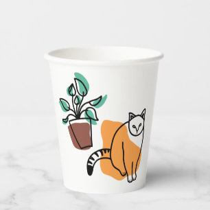 Gobelets En Papier Chat et le plante