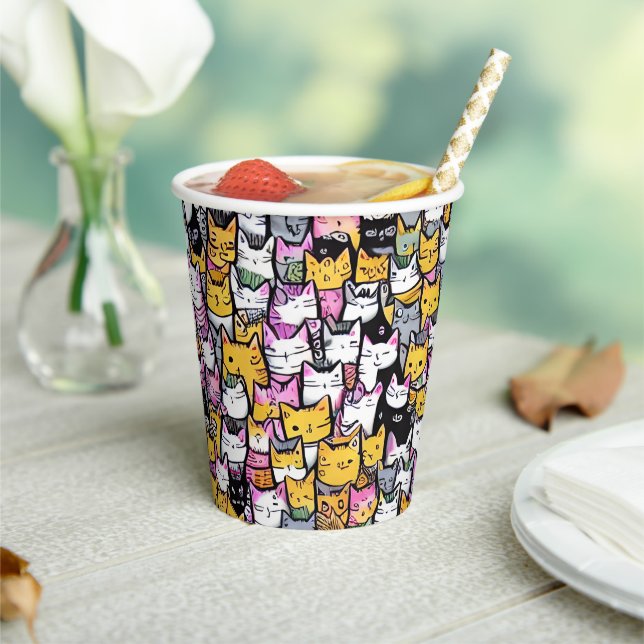 Gobelets En Papier Chat face doodprint motif kitties féline animaux (Insitu)